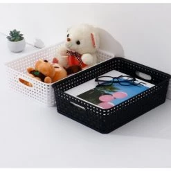 JUNJUN-Paniers De Rangement En Plastique/panier D'organisation, 34 X 25 X 9,2 Cm, Lot De 6 (blanc, Noir, Gris) Blanc -Petit rangement Soldes Magasin 63800773 3