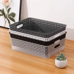 JUNJUN-Paniers De Rangement En Plastique/panier D'organisation, 34 X 25 X 9,2 Cm, Lot De 6 (blanc, Noir, Gris) Blanc -Petit rangement Soldes Magasin 63800773 5