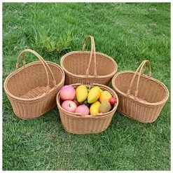 SINCèREETALI Panier Pique-Nique En Osier Rotin,Panier à Provision En Osier,Panier De Rangement En Osier Avec Poignée Vannerie Panier Pour Pique-Nique Fruits Fleurs Et Legumes -Petit rangement Soldes Magasin 63820284 5