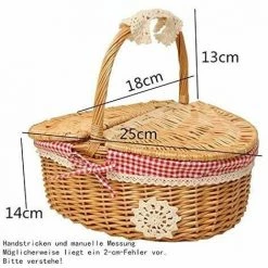 SINCèREETALI Panier De Pique-nique En Osier Tressé Avec Couvercle - Style Campagnard Avec Doublure En Coton Rouge Et Blanc à Carreaux - Panier De Présentation Pour Pique-niques Et Fêtes -Petit rangement Soldes Magasin 63821474 2