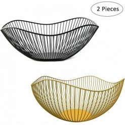 FOZIY Bols De Corbeille De Fruits En Métal, 2 Pièces Bols à Fruits En Fil Métallique, Corbeille à Fruits En Métal, Pour La Décoration Salle à Manger Table Panier De Fruits à La Maison (Noir Et Or)，Fonepro -Petit rangement Soldes Magasin 63839171 2