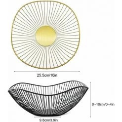 FOZIY Bols De Corbeille De Fruits En Métal, 2 Pièces Bols à Fruits En Fil Métallique, Corbeille à Fruits En Métal, Pour La Décoration Salle à Manger Table Panier De Fruits à La Maison (Noir Et Or)，Fonepro -Petit rangement Soldes Magasin 63839171 3