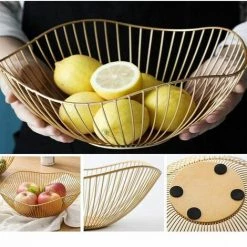 FOZIY Bols De Corbeille De Fruits En Métal, 2 Pièces Bols à Fruits En Fil Métallique, Corbeille à Fruits En Métal, Pour La Décoration Salle à Manger Table Panier De Fruits à La Maison (Noir Et Or)，Fonepro -Petit rangement Soldes Magasin 63839171 4