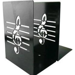 SLI-RES Paire De Serre-livres Créatifs En Forme De Note De Musique Et En Métal Solide Pour Enfants, Passionnés De Musique Et Décoration D’intérieur Ou De Bureau 13.5*11.8*18cm (Noir)，Lilaris -Petit rangement Soldes Magasin 63912435 3
