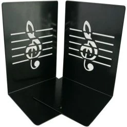 SLI-RES Paire De Serre-livres Créatifs En Forme De Note De Musique Et En Métal Solide Pour Enfants, Passionnés De Musique Et Décoration D’intérieur Ou De Bureau 13.5*11.8*18cm (Noir)，Lilaris -Petit rangement Soldes Magasin 63912435 4