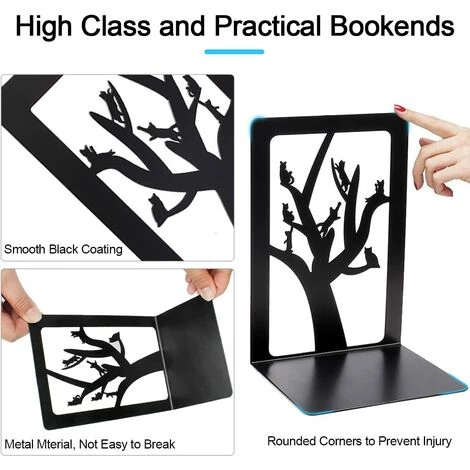 SLBRILLèRE Serre-Livres Noir En Métal Anti-Rayures Et Antidérapant Serre-Livres Enfants Serre-Livres Robustes Pour école Et Maison Conception De Chat Et D'arbre Séparateurs De Livres 1 Paire 4 SLBRILLèRE Serre-Livres Noir En Métal Anti-Rayures Et Antidérapant Serre-Livres Enfants Serre-Livres Robustes Pour école Et Maison Conception De Chat Et D'arbre Séparateurs De Livres 1 Paire – Image 2