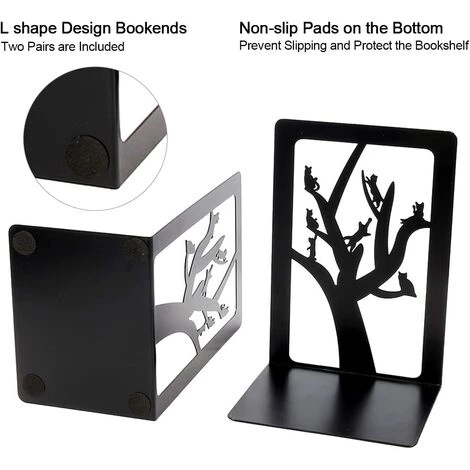 SLBRILLèRE Serre-Livres Noir En Métal Anti-Rayures Et Antidérapant Serre-Livres Enfants Serre-Livres Robustes Pour école Et Maison Conception De Chat Et D'arbre Séparateurs De Livres 1 Paire 5 SLBRILLèRE Serre-Livres Noir En Métal Anti-Rayures Et Antidérapant Serre-Livres Enfants Serre-Livres Robustes Pour école Et Maison Conception De Chat Et D'arbre Séparateurs De Livres 1 Paire – Image 3