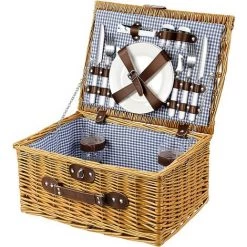 AICOK Paniers Pique-Nique Avec 16 Outils De Pique-Nique Comprend Couverture De Pique-Nique Paniers En Osier Fait Main Pour 2 Personnes Forme De Maison