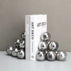 BENOBBY KIDS (2pcs)Serre-Livres à 10 Boules En Acier Inoxydable Poli Argenté