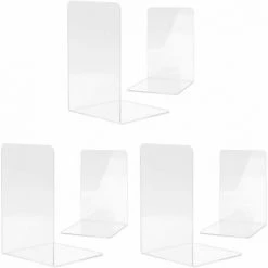 Serre-livres En Acrylique Transparent Antidérapant Pour étagères, Organiseur De Bureau Transparent 3 Paires FUIENKO