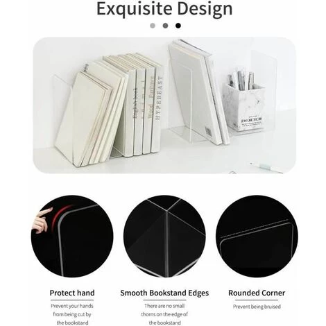 Serre-livres En Acrylique Transparent Antidérapant Pour étagères, Organiseur De Bureau Transparent 3 Paires FUIENKO 5 Serre-livres En Acrylique Transparent Antidérapant Pour étagères, Organiseur De Bureau Transparent 3 Paires FUIENKO – Image 3