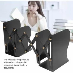 Support D'étagère De Livre Serre-livres Rétractable Simple Noir Petits Bords Arrondis En Acier Inoxydable Conception Mince FUIENKO -Petit rangement Soldes Magasin 63952061 4