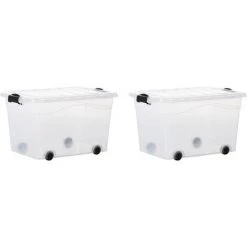VidaXL Boîtes De Rangement Et Roues Et Couvercles 2pcs Transparent 60L - Transparent -Petit rangement Soldes Magasin 63964651 2