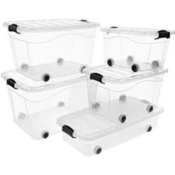 VidaXL Boîtes De Rangement Et Roues Et Couvercles 2pcs Transparent 60L - Transparent -Petit rangement Soldes Magasin 63964651 4