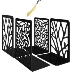 CHANCEY Serre Livres En Métal Presse Cale Bloque Livre Design, Signet Inclus, Bookends Robustes Pour étagère, Bibliothèque, Bureau, Écoles, Librairie, Lot De 4 Noir,SEMAket