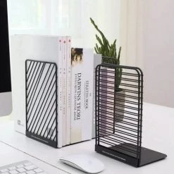 Presse-Livres De Serre-Livres Géométriques,Bouts De Livres En Métal Robuste,,Noir,2Paires FUIENKO -Petit rangement Soldes Magasin 64032645 3