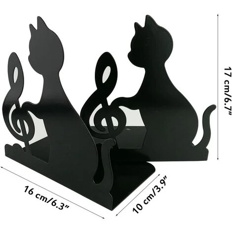 CARILLONSàVENT Lot De 2 Serre-livres En Métal Fin Antidérapants En Forme De Chats Et Note De Musique Pour Bibliothèque Carivent, école, Bureau, Maison Music Note,noir 4 CARILLONSàVENT Lot De 2 Serre-livres En Métal Fin Antidérapants En Forme De Chats Et Note De Musique Pour Bibliothèque Carivent, école, Bureau, Maison Music Note,noir – Image 2