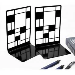 Dontodent Extrémités De Livre, Serre-livres, Bouts De Livre Pour étagères, Serre-livres Robuste En Métal Antidérapant 3 Paires Pour Livres Lourds, Support Décoratif De Séparateur De Livre, Supports De Butoir De Livre De Conception D'art Abstrait Pour Le B -Petit rangement Soldes Magasin 64176027 4