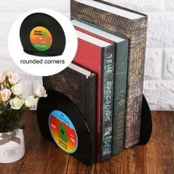 BENOBBY KIDS 2 Pcs Classique CD Serre-Livres Décoratifs Vintage Disque Vinyle Serre-Livres Étagères Créatives Supports De Serre-Livres Antidérapant Noir Antidérapant Pour Chambre Bibliothèques Bureau -Petit rangement Soldes Magasin 64316449 4