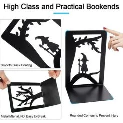 DONTODENT Serre-livres En Métal Noir Anti-rayures Et Antidérapants Serre-livres Robustes Pour Enfants Pour L'école Et La Maison Forest Elf Design Book Dividers 1 Pair Jiujiuso -Petit rangement Soldes Magasin 64409835 3