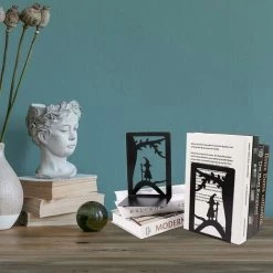 DONTODENT Serre-livres En Métal Noir Anti-rayures Et Antidérapants Serre-livres Robustes Pour Enfants Pour L'école Et La Maison Forest Elf Design Book Dividers 1 Pair Jiujiuso -Petit rangement Soldes Magasin 64409835 5