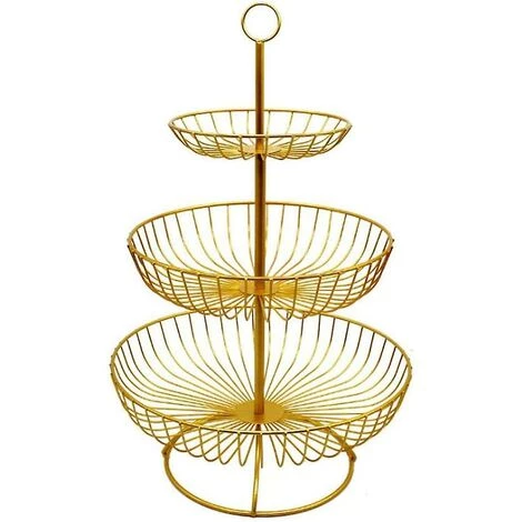 Corbeille à Fruits à Trois Niveaux En Métal Pour Comptoir De Rangement Domestique Golden- Thsinde 3 Corbeille à Fruits à Trois Niveaux En Métal Pour Comptoir De Rangement Domestique Golden- Thsinde