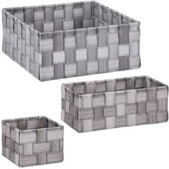 Relaxdays Paniers De Rangement, Lot De 4, 3 Tailles, Corbeille Effet Bois, Tressé, Armoire Et étagère, Plastique, Gris -Petit rangement Soldes Magasin 64506614 2