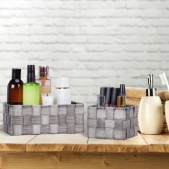 Relaxdays Paniers De Rangement, Lot De 4, 3 Tailles, Corbeille Effet Bois, Tressé, Armoire Et étagère, Plastique, Gris -Petit rangement Soldes Magasin 64506614 3