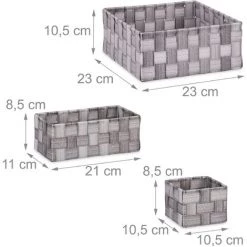 Relaxdays Paniers De Rangement, Lot De 4, 3 Tailles, Corbeille Effet Bois, Tressé, Armoire Et étagère, Plastique, Gris -Petit rangement Soldes Magasin 64506614 5
