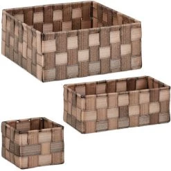 Relaxdays Paniers De Rangement, Lot De 4, 3 Tailles, Corbeille Effet Bois, Tressé, Armoire Et étagère, Plastique, Marron -Petit rangement Soldes Magasin 64506849 2