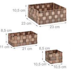 Relaxdays Paniers De Rangement, Lot De 4, 3 Tailles, Corbeille Effet Bois, Tressé, Armoire Et étagère, Plastique, Marron -Petit rangement Soldes Magasin 64506849 5