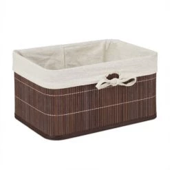 Relaxdays Paniers De Rangement, Lot 4, Bambou, Intérieur Tissu, Corbeilles Salle De Bain, Armoire, 4 Tailles, Marron -Petit rangement Soldes Magasin 64507765 2