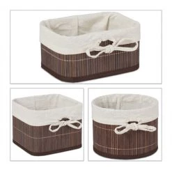 Relaxdays Paniers De Rangement, Lot 4, Bambou, Intérieur Tissu, Corbeilles Salle De Bain, Armoire, 4 Tailles, Marron -Petit rangement Soldes Magasin 64507765 3