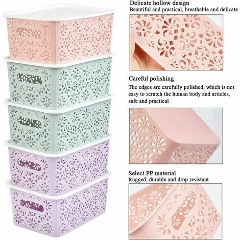 JOORRT 5PCS Tissé Paniers De Rangement, Panière Paniers Rangement Panier En Osier Plastique 4 JOORRT 5PCS Tissé Paniers De Rangement, Panière Paniers Rangement Panier En Osier Plastique – Image 2