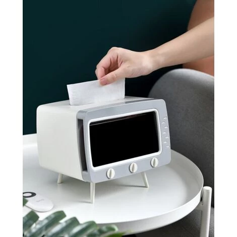 BF Boîte à Mouchoirs TV Support Pour Téléphone Multifonctionnel Décoration De Bureau Porte-mouchoirs Cuisine Support Pour Téléphone Blanc 4 BF Boîte à Mouchoirs TV Support Pour Téléphone Multifonctionnel Décoration De Bureau Porte-mouchoirs Cuisine Support Pour Téléphone Blanc – Image 2