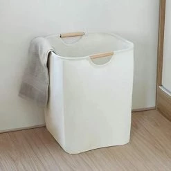 BF Panier à Linge Avec Poignée En Bois Panier à Linge Sale à La Main Maison Japonaise Oxford Vêtements Vêtements Change Sac De Rangement Pliable Panier à Linge Tissu Panier De Rangement Beige Grand 27*40*56cm -Petit rangement Soldes Magasin 65270787 3