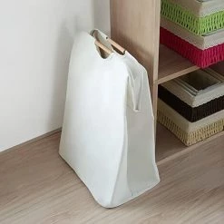 BF Panier à Linge Avec Poignée En Bois Panier à Linge Sale à La Main Maison Japonaise Oxford Vêtements Vêtements Change Sac De Rangement Pliable Panier à Linge Tissu Panier De Rangement Beige Grand 27*40*56cm -Petit rangement Soldes Magasin 65270787 4