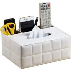 BF Couverture Multifonctionnelle De Boîte De Tissu De Télécommande De Crayon De Crayon De Cuir D'unité Centrale Pour La Chambre à Coucher Et Le Salon Blanc