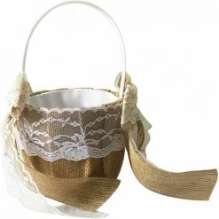 CSPARKV Vintage Mariage Fleur Fille Panier Toile De Jute Dentelle Arc Panier De Fleurs Panier De Mariage, 20cm Blanc 2pcs à Vendre -Petit rangement Soldes Magasin 65413767 2