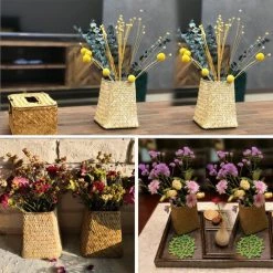 CSPARKV Algue Fleur Panier Vase Antique Chic Vase Vintage Vase Tissé À La Main Naturel Bouquet Vintage Vase De Stockage Vase En Rotin Pot De Stockage Blanc Hauteur 14cm -Petit rangement Soldes Magasin 65413811 3