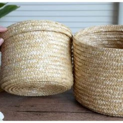 CSPARKV Panier De Rangement En Jonc De Mer, Panier De Fleurs Tissé, Panier à Linge En Osier, Boîte De Rangement Tissée à La Main, Petit Rond 2 à Vendre -Petit rangement Soldes Magasin 65413815 2