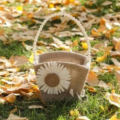 CSPARKV Artisanat Panier Romantique Jute Dentelle Arc De Mariage Fleur Panier Fille Panier De Mariage Décoration Fournitures 14*10*22 Cm -Petit rangement Soldes Magasin 65413819 2