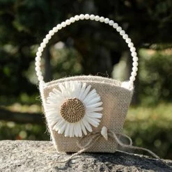 CSPARKV Artisanat Panier Romantique Jute Dentelle Arc De Mariage Fleur Panier Fille Panier De Mariage Décoration Fournitures 14*10*22 Cm -Petit rangement Soldes Magasin 65413819 3