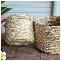 CSPARKV Panier De Rangement En Jonc De Mer, Panier De Fleurs Tissé, Panier à Linge En Osier, Boîte De Rangement, Boîte De Rangement Tissée à La Main, Rond Grand -Petit rangement Soldes Magasin 65413852 5