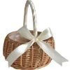 CSPARKV Panier à Fleurs En Osier Rotin Blanc - Panier De Rangement Tissé Avec Poignées - Panier En Osier Avec Ruban - Cadeau De Pâques - Parfait Pour Mariage, Maison, Jardin -Petit rangement Soldes Magasin 65413897 1