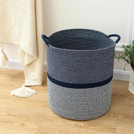 CSPARKV Chambre D'enfant, Salon, Salle De Bain, Jouets, Corde à Fleurs Bleues Large Panier à Linge En Corde Tressée, Sac De Rangement En Coton, Panier à Linge Pliable Avec Poignées Bleu Et Blanc 3 CSPARKV Chambre D'enfant, Salon, Salle De Bain, Jouets, Corde à Fleurs Bleues Large Panier à Linge En Corde Tressée, Sac De Rangement En Coton, Panier à Linge Pliable Avec Poignées Bleu Et Blanc