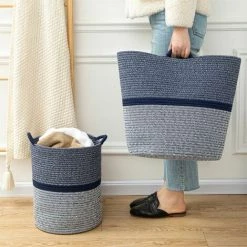 CSPARKV Chambre D'enfant, Salon, Salle De Bain, Jouets, Corde à Fleurs Bleues Large Panier à Linge En Corde Tressée, Sac De Rangement En Coton, Panier à Linge Pliable Avec Poignées Bleu Et Blanc 8 CSPARKV Chambre D'enfant, Salon, Salle De Bain, Jouets, Corde à Fleurs Bleues Large Panier à Linge En Corde Tressée, Sac De Rangement En Coton, Panier à Linge Pliable Avec Poignées Bleu Et Blanc -Petit rangement Soldes Magasin 65413994 2