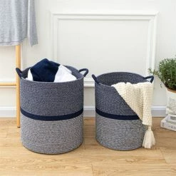 CSPARKV Chambre D'enfant, Salon, Salle De Bain, Jouets, Corde à Fleurs Bleues Large Panier à Linge En Corde Tressée, Sac De Rangement En Coton, Panier à Linge Pliable Avec Poignées Bleu Et Blanc 9 CSPARKV Chambre D'enfant, Salon, Salle De Bain, Jouets, Corde à Fleurs Bleues Large Panier à Linge En Corde Tressée, Sac De Rangement En Coton, Panier à Linge Pliable Avec Poignées Bleu Et Blanc -Petit rangement Soldes Magasin 65413994 3