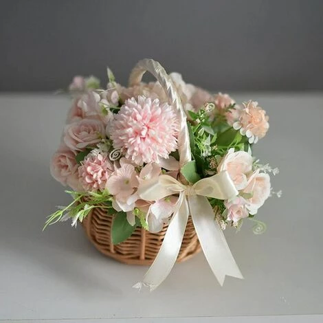 CSPARKV Panier à Fleurs En Rotin Rose - Panier De Rangement Tissé Avec Poignées - Panier En Osier Avec Ruban - Cadeau De Pâques - Parfait Pour Mariage, Maison, Jardin 6 CSPARKV Panier à Fleurs En Rotin Rose - Panier De Rangement Tissé Avec Poignées - Panier En Osier Avec Ruban - Cadeau De Pâques - Parfait Pour Mariage, Maison, Jardin – Image 4
