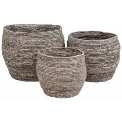 ALTOBUY FITTA - Lot De 3 Paniers Décoratifs En Feuille De Maïs - Gris